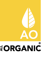 allorganic logo yellow square with white leaf and letters a and o inside